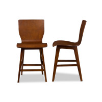 Baxton Studio RT364-STL Elsa Pub Stool Elsa Mid-Century Dark Walnut Bent Wood Counter Stool Set of 2